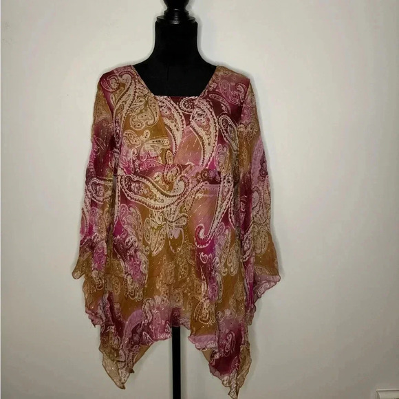 Women's Paisley Button Down Shirt - Pink and Gold - Picture 1 of 16